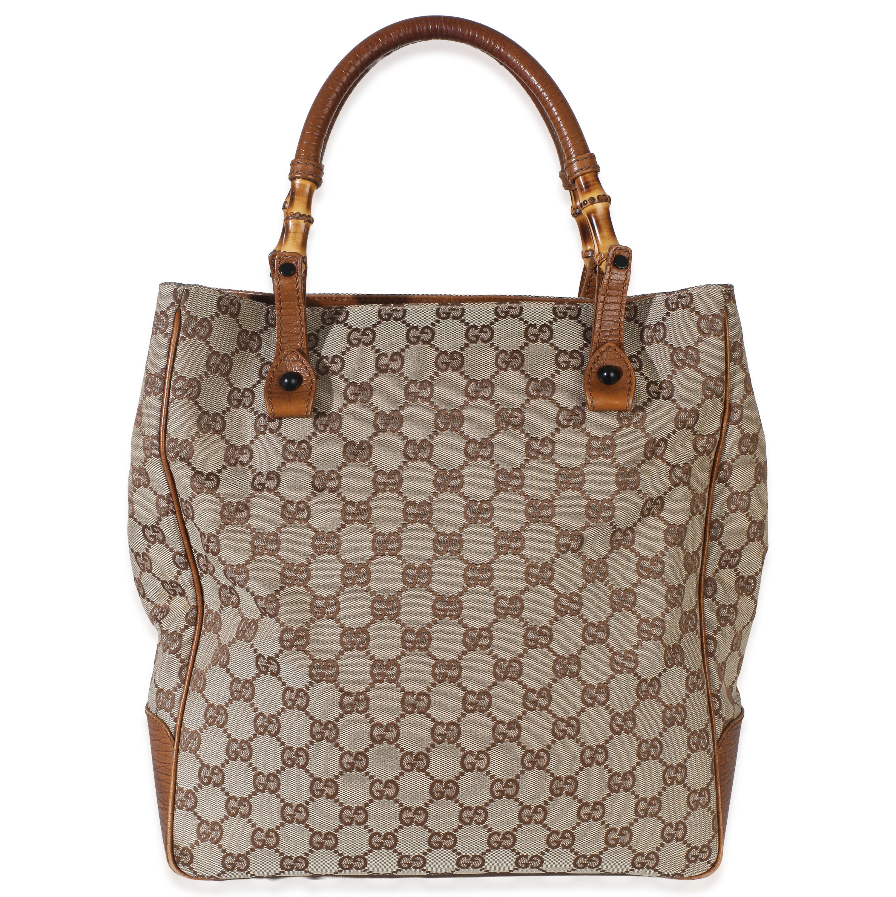 Gucci Brown GG Monogram Canvas Bamboo Tote Handbag id