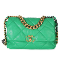 Chanel Green Quilted Lambskin Large  19 Flap Bag Handbag id