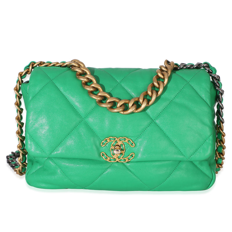Chanel Green Quilted Lambskin Large  19 Flap Bag Handbag id