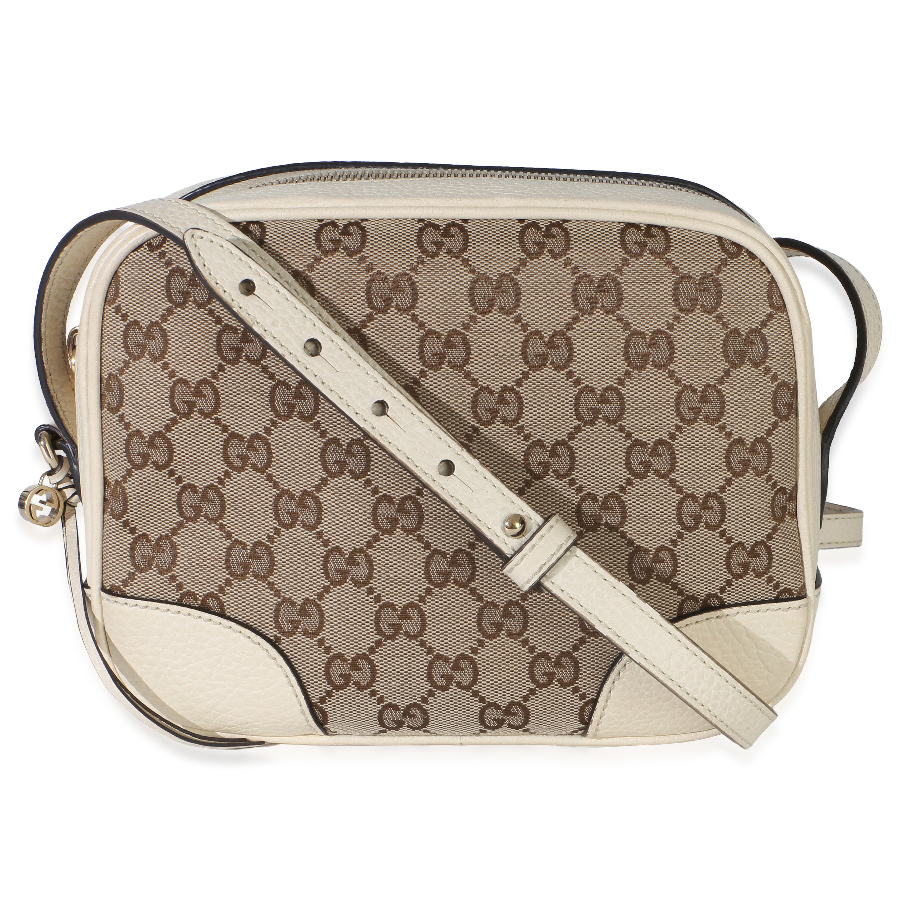 Gucci Cream Dollar Calfskin Beige GG Canvas Bree Mini Messenger Bag Handbag id
