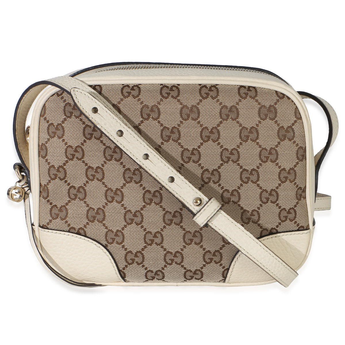 Gucci Cream Dollar Calfskin Beige GG Canvas Bree Mini Messenger Bag Handbag id