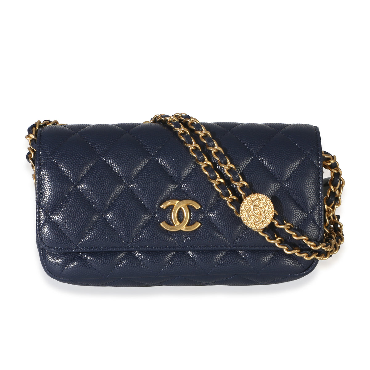 Chanel Navy Quilted Caviar Twist Your Buttons Phone Holder With Chain Handbag id