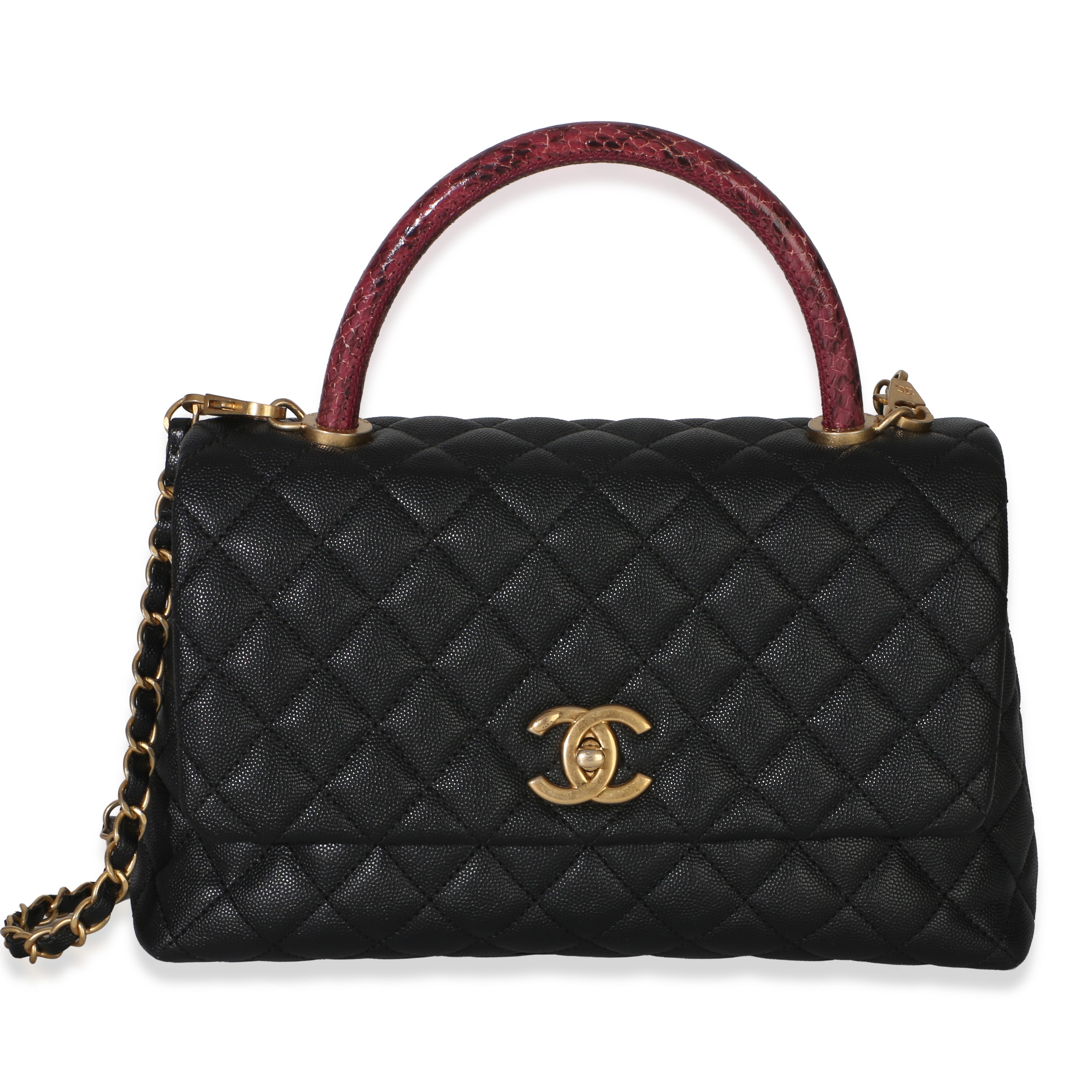 Chanel Black Quilted Caviar Lizard Medium Coco Top Handle Bag Handbag id
