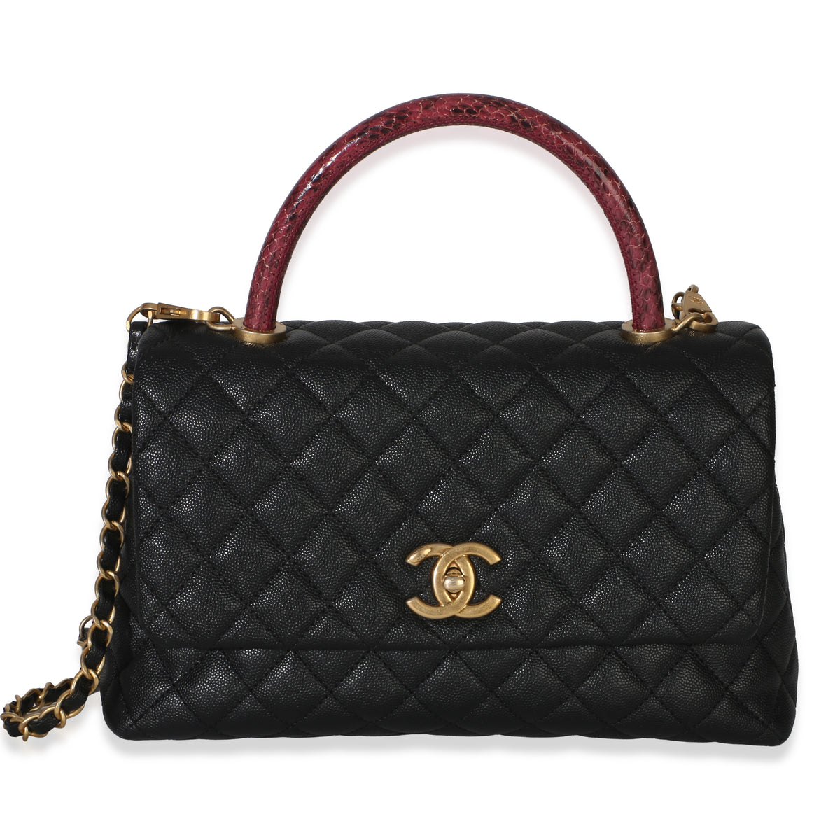 Chanel Black Quilted Caviar Lizard Medium Coco Top Handle Bag Handbag id