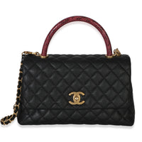 Chanel Black Quilted Caviar Lizard Medium Coco Top Handle Bag Handbag id