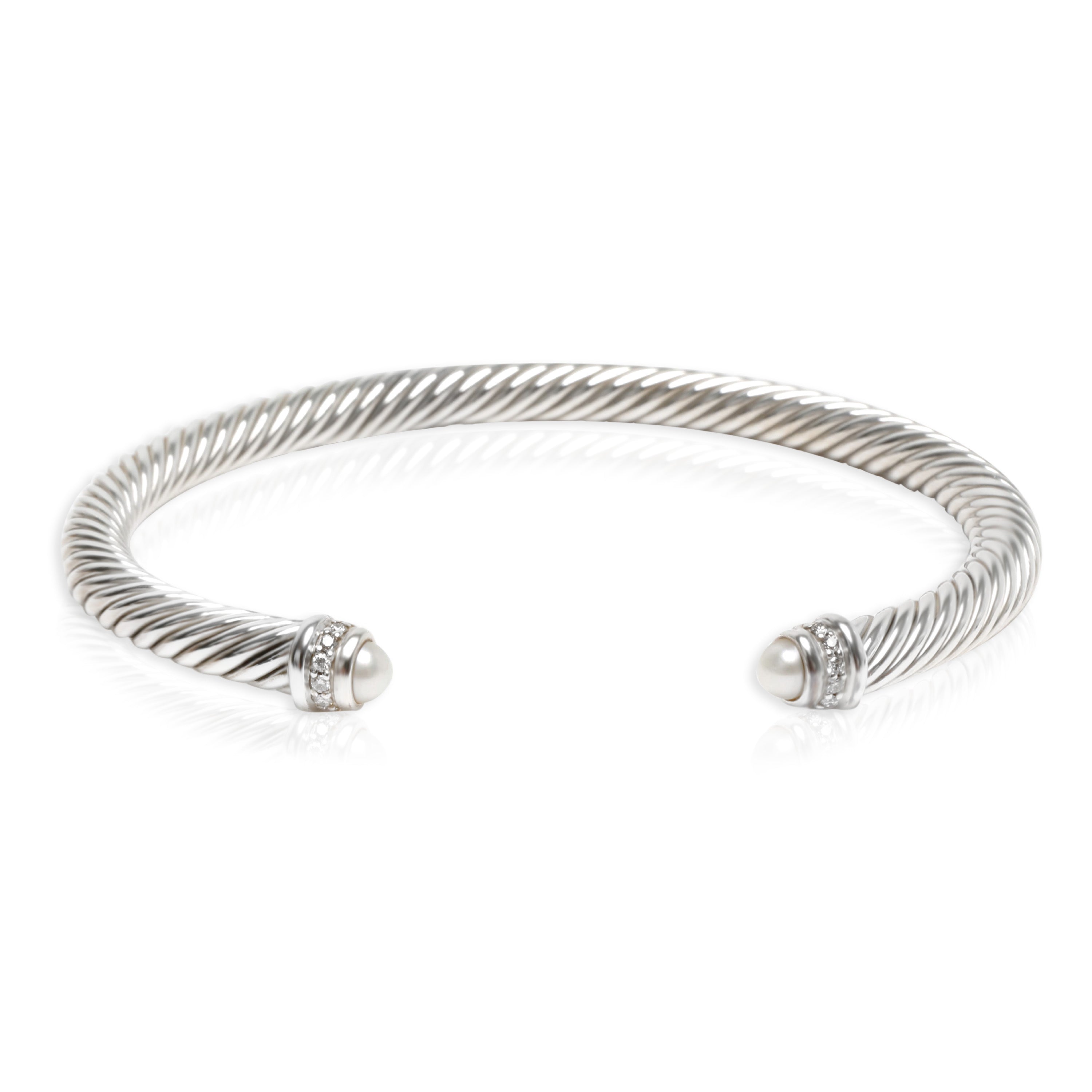 David Yurman Sterling Silver Pearl and Diamond Cable Classic Bracelet fv
