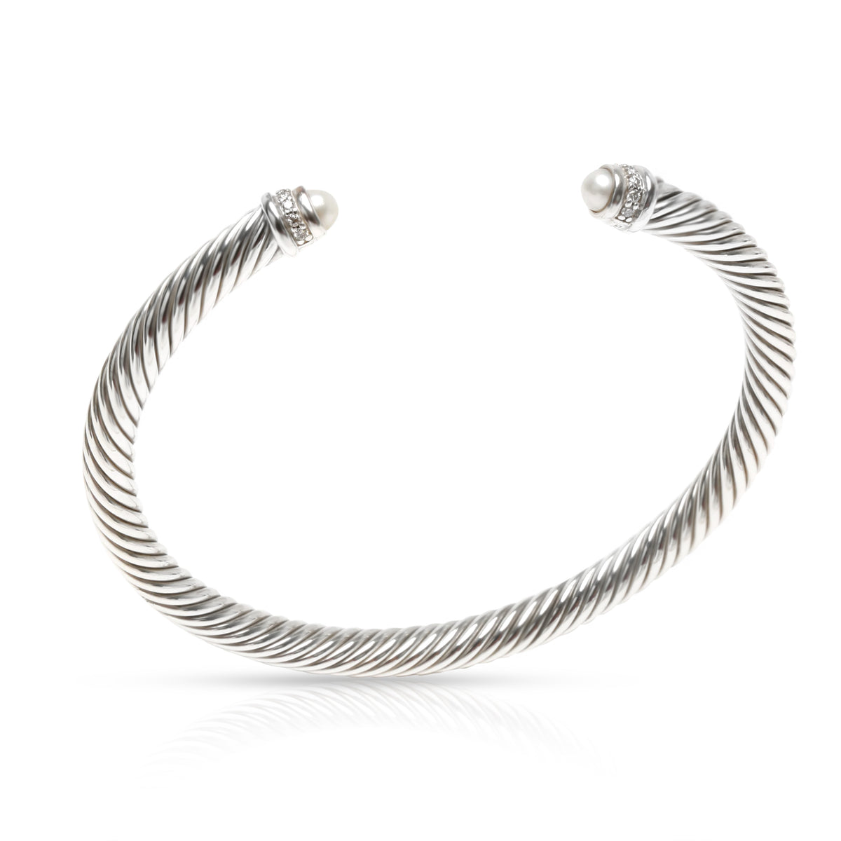 David Yurman Sterling Silver Pearl and Diamond Cable Classic Bracelet pv