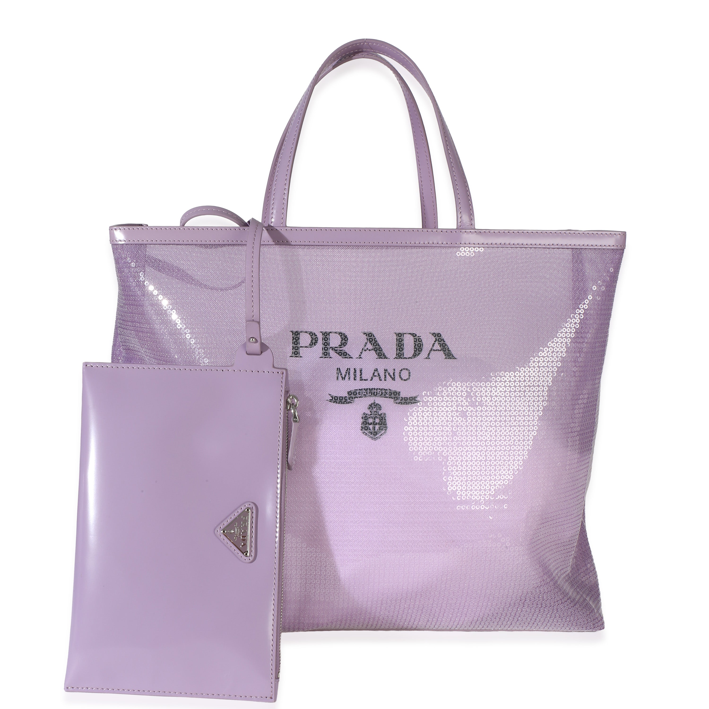 Prada Purple Mesh Sequin Medium Logo Tote Handbag fv