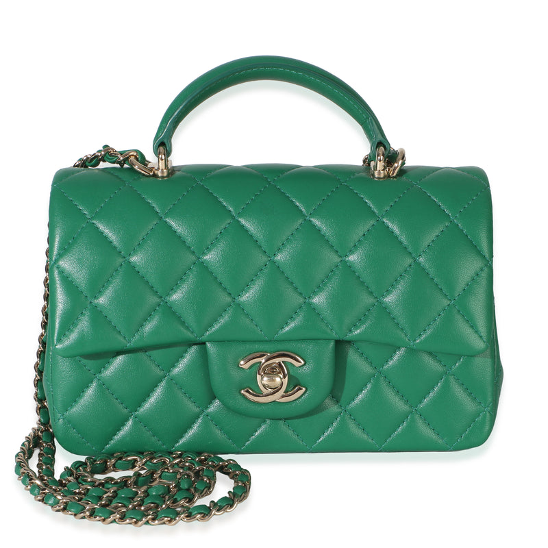 Chanel Green Quilted Lambskin Mini Top Handle Rectangular Flap Bag Handbag id