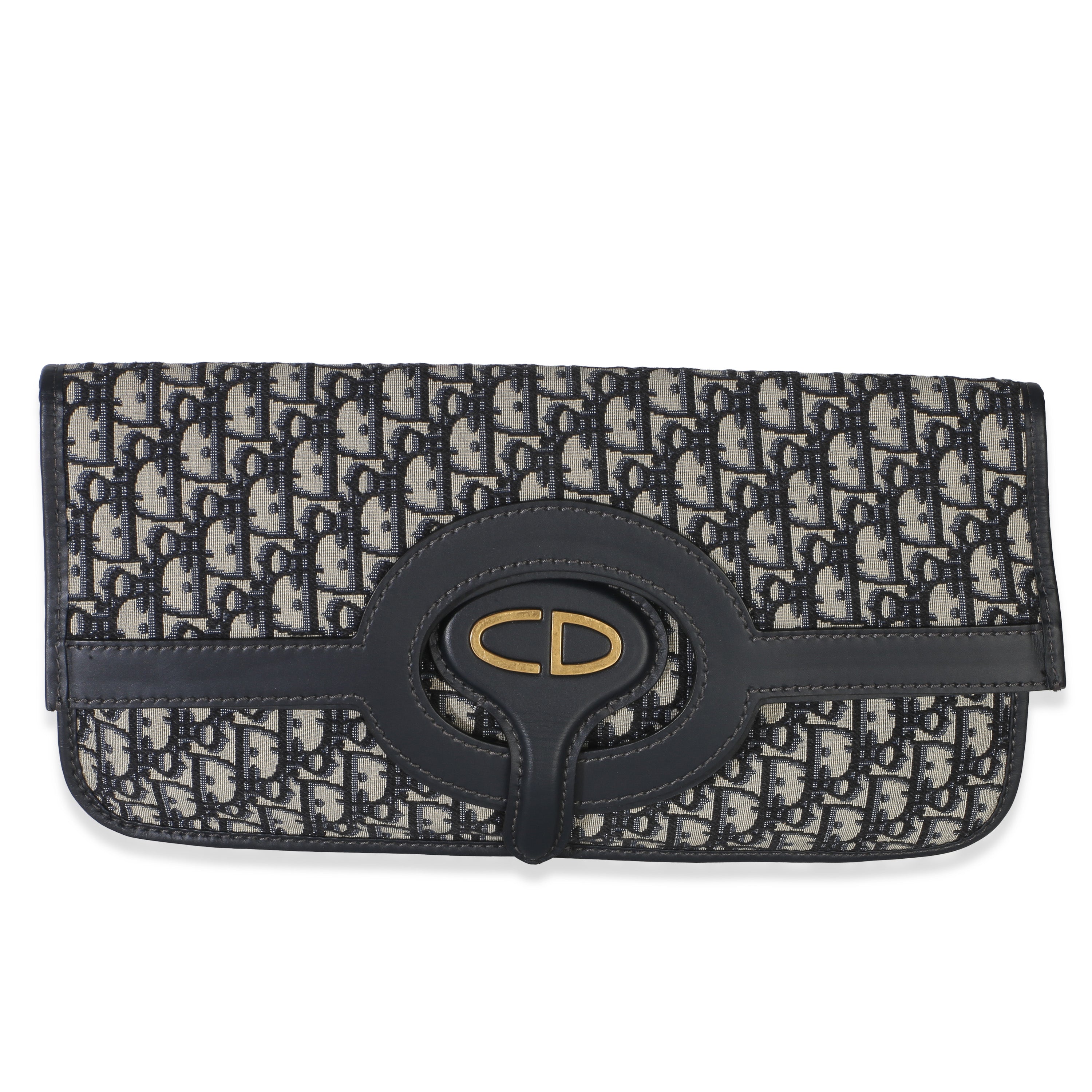 Christian Dior Navy Oblique Canvas Fold Over Clutch Handbag id