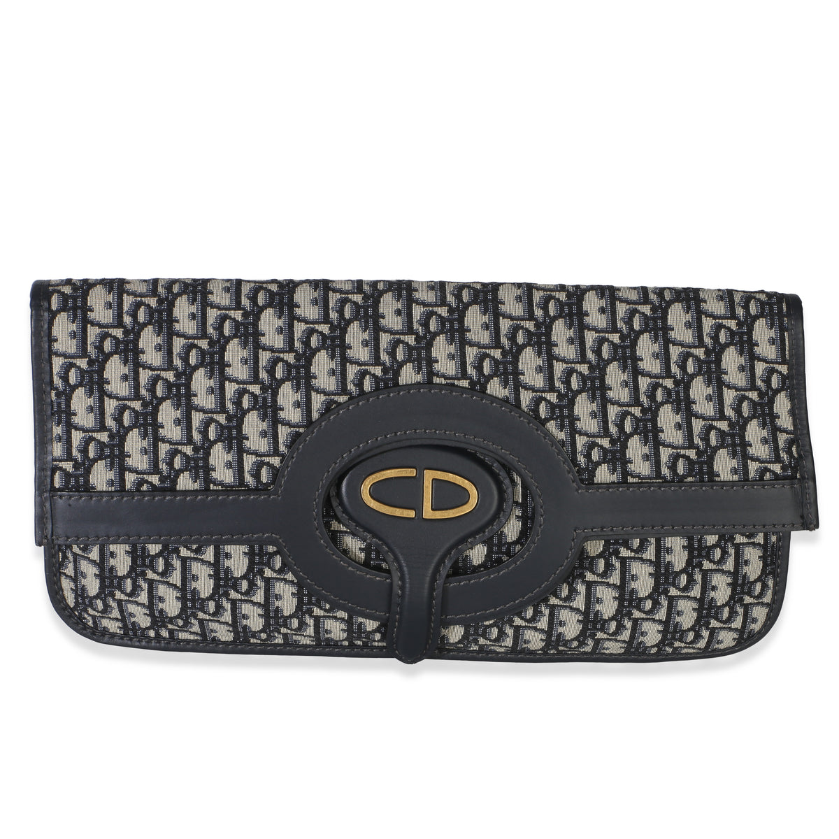 Christian Dior Navy Oblique Canvas Fold Over Clutch Handbag id