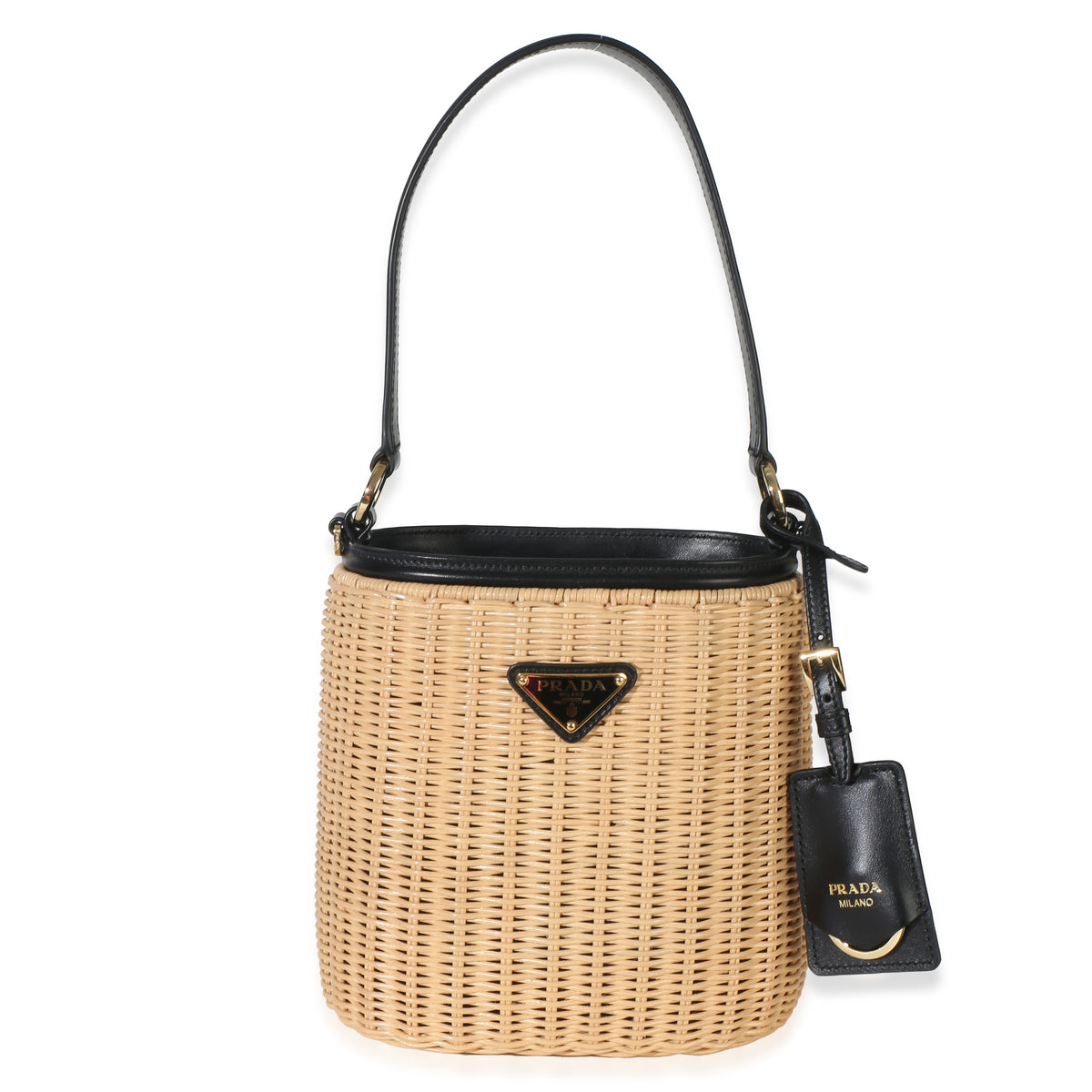 Prada Black Wicker Panier Bucket Bag Handbag id