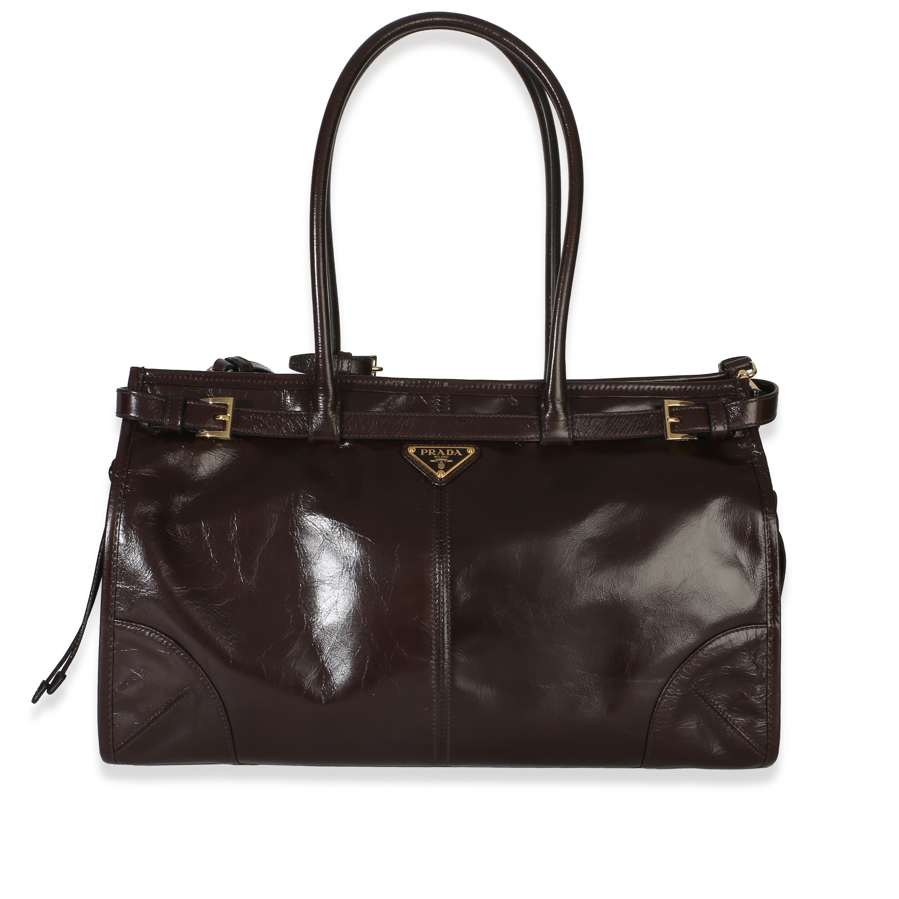 Prada Brown Shiny Nappa Large Bonnie Shoulder Bag Handbag id