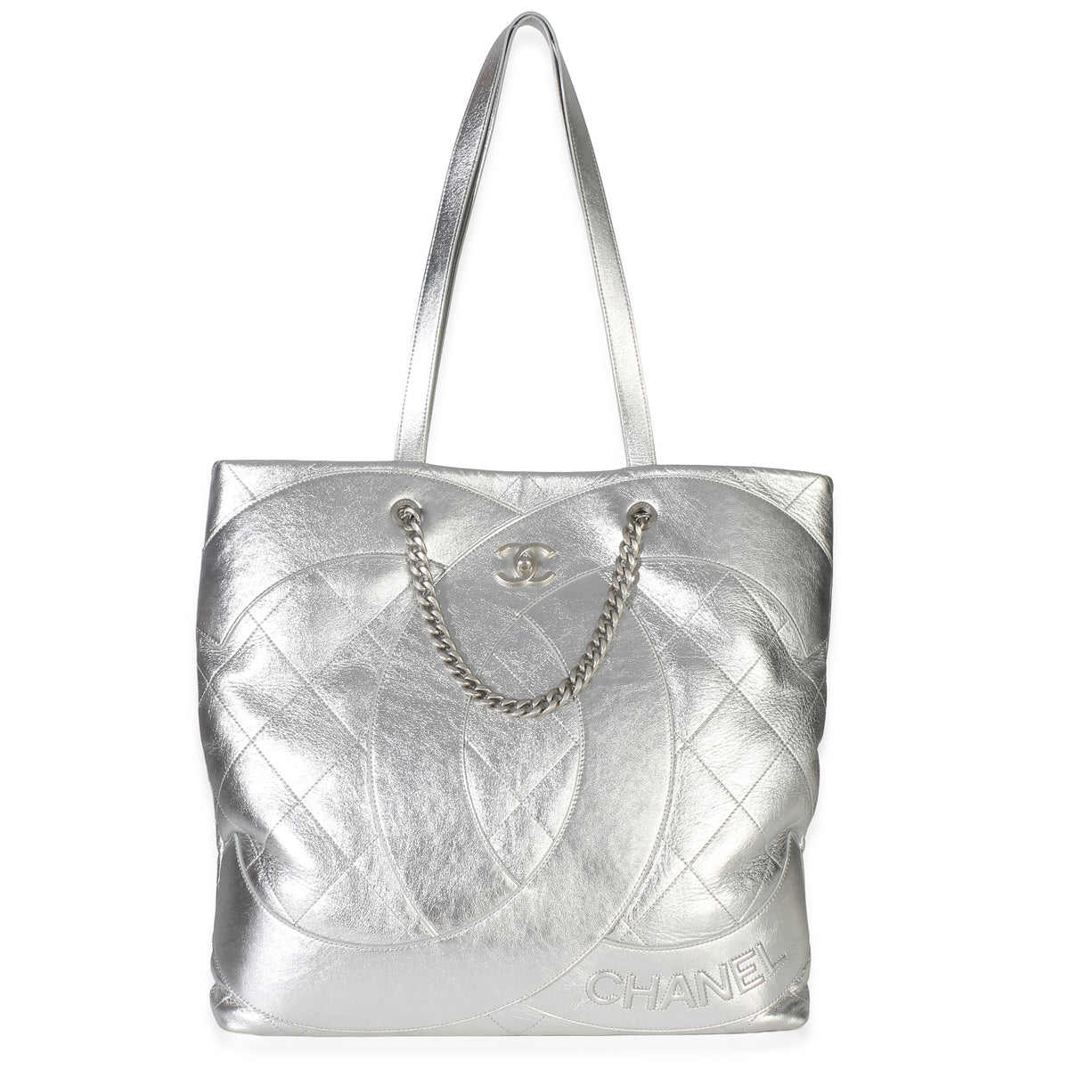 Chanel Metallic Silver Quilted Calfskin CC Club Monaco Tote Handbag id