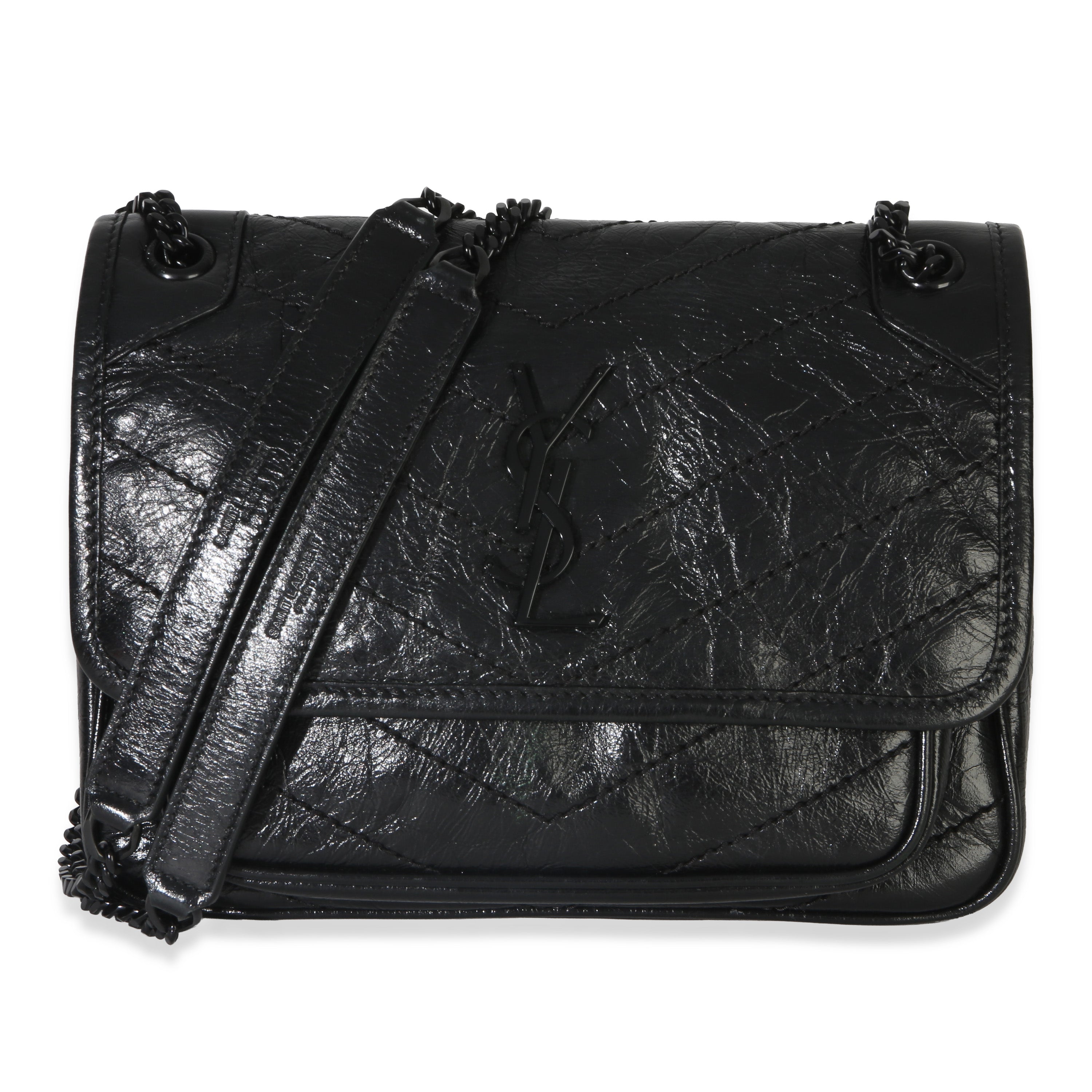 Saint Laurent Black Crinkled Calfskin Matelasse Baby Niki Chain Satchel Handbag id