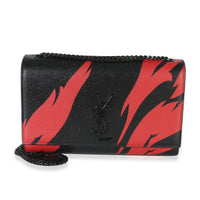Saint Laurent Black Red Flame Grain De Poudre Medium Kate Chain Bag Handbag id