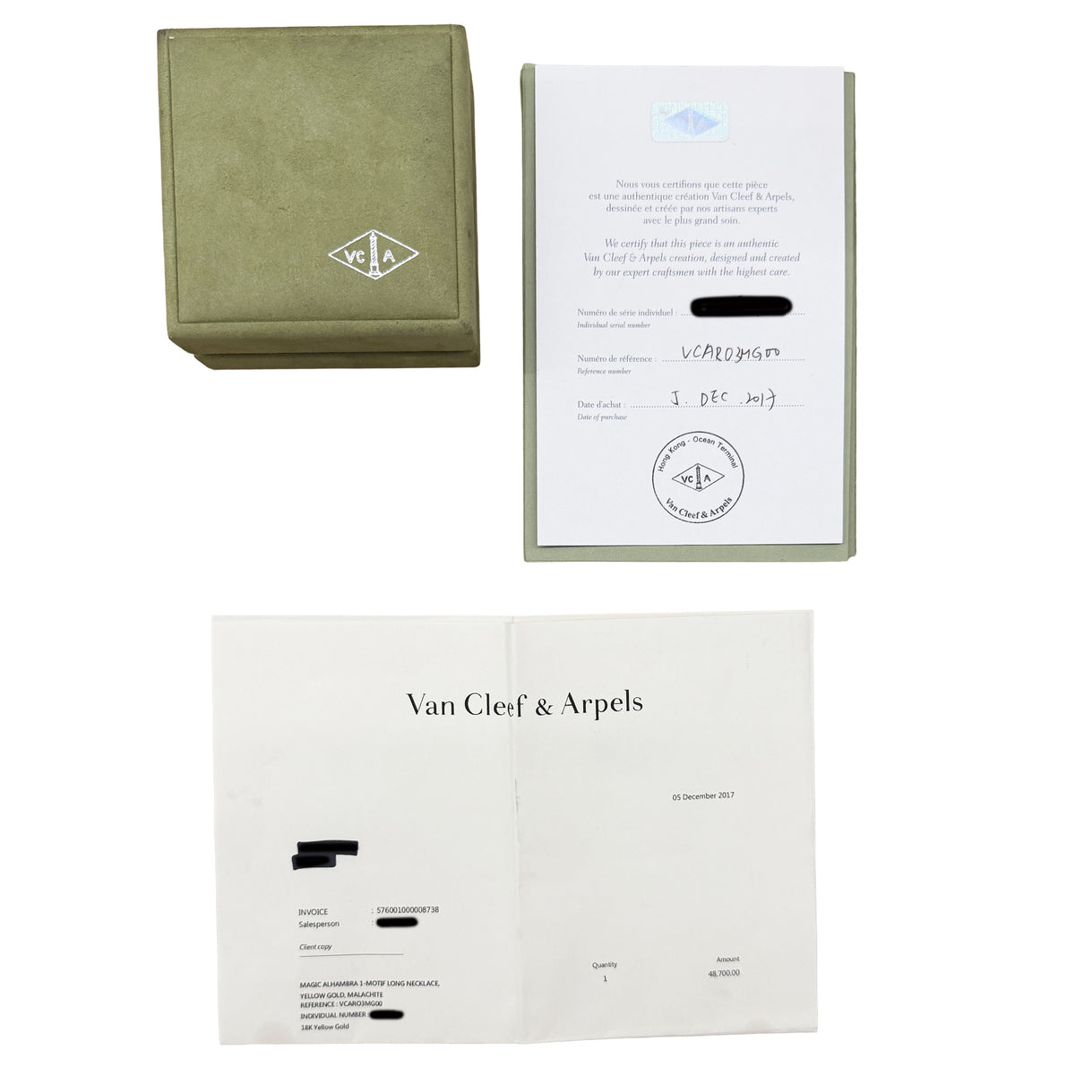 Van Cleef & Arpels Yellow Gold Malachite Magic Alhambra Necklace box