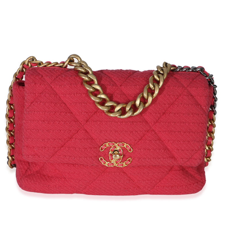 Chanel Pink Quilted Boucle Large  19 Flap Bag Handbag id
