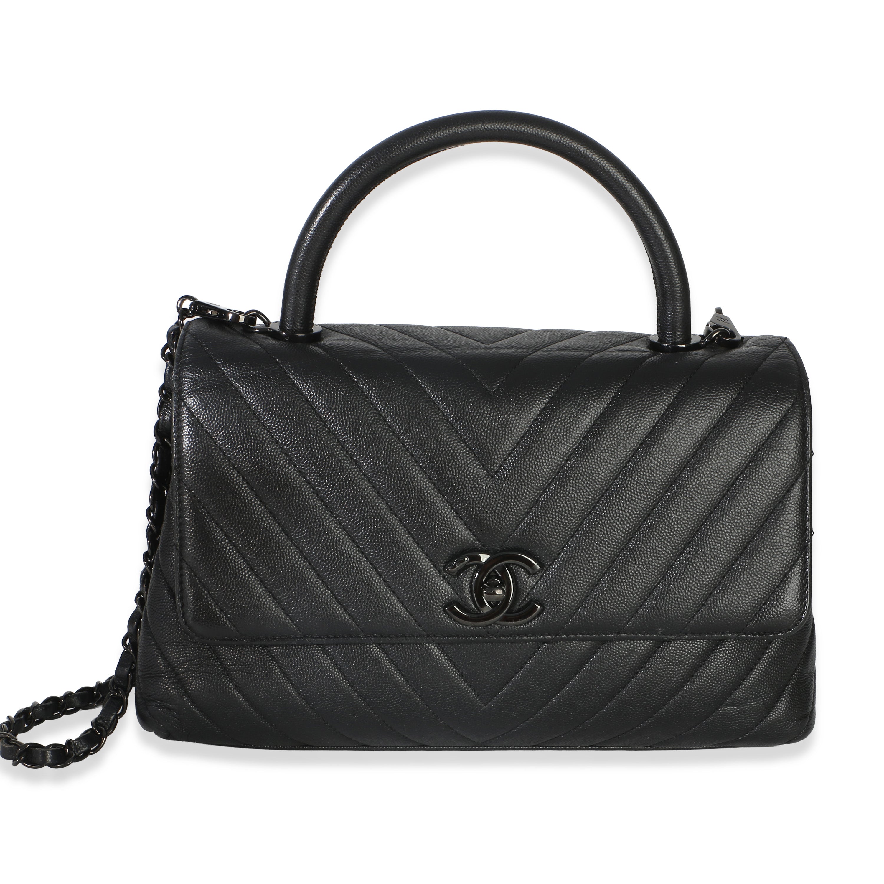 Chanel Black Caviar Chevron So Black Small Coco Top Handle Bag Handbag id