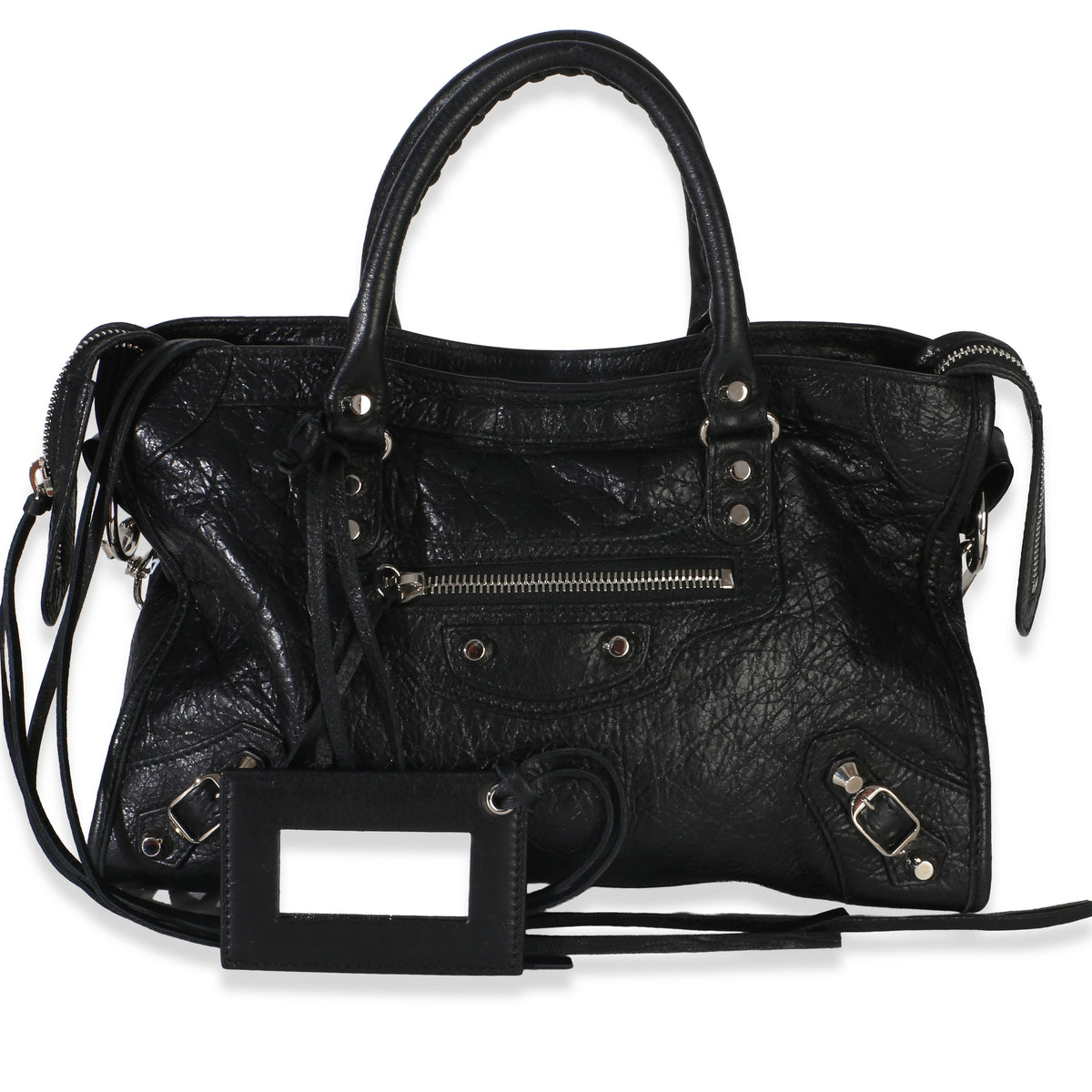 Balenciaga Black Agneau Silver Hardware Logo Strap City Bag Handbag id
