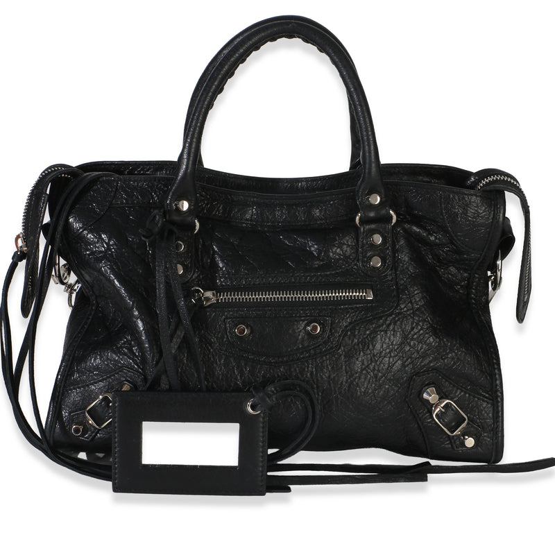 Balenciaga Black Agneau Silver Hardware Logo Strap City Bag Handbag id