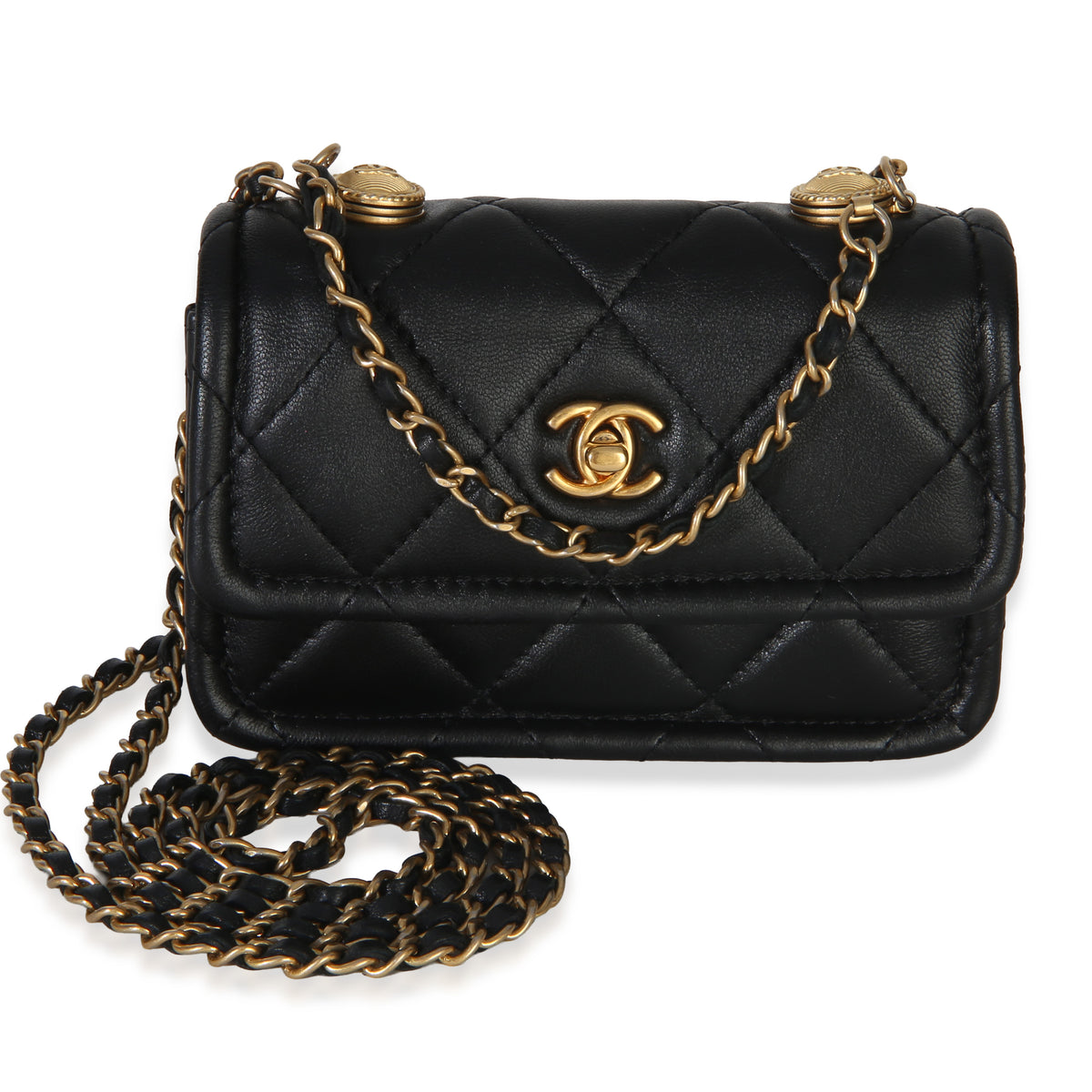 Chanel Black Shiny Lambskin Quilted Extra Mini Flap Bag Handbag id