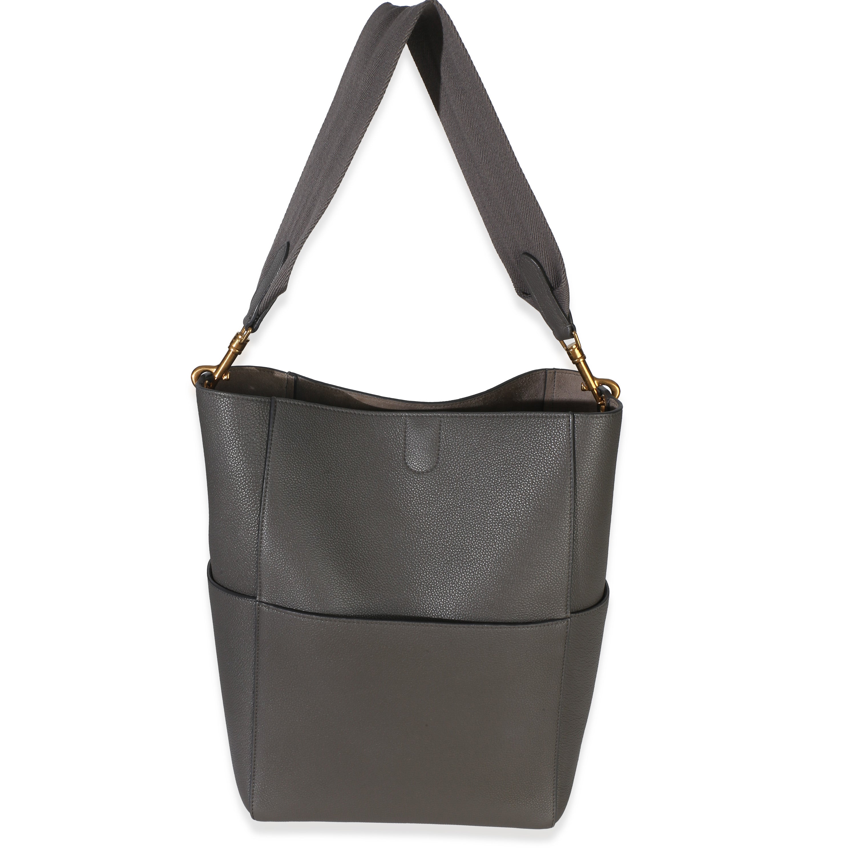 Celine Grey Soft Grained Calfskin Medium Sangle Bucket Bag Handbag id