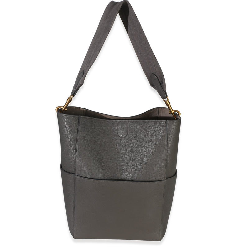 Celine Grey Soft Grained Calfskin Medium Sangle Bucket Bag Handbag id
