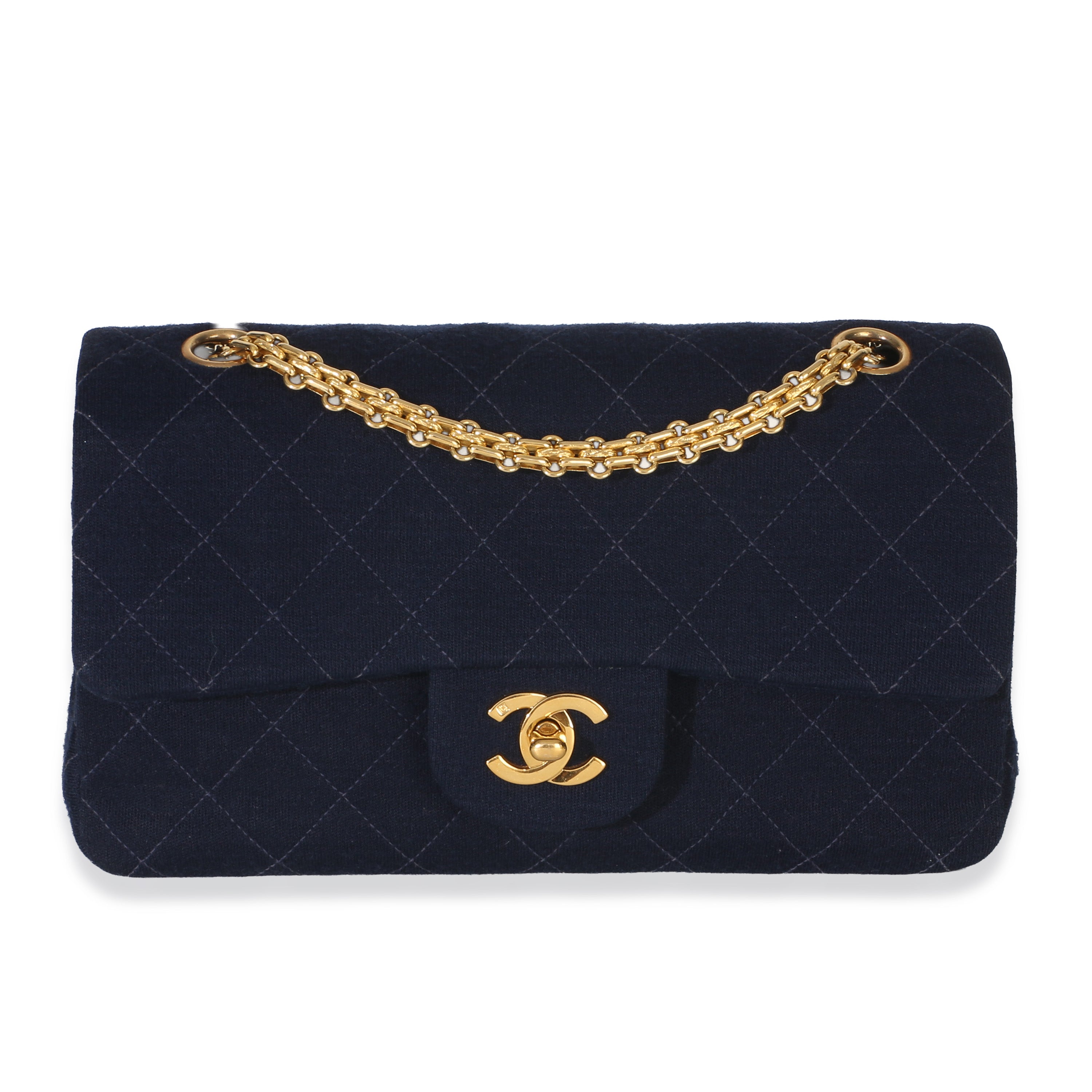 Chanel Vintage Dark Blue Quilted Jersey Small Bijoux Chain Double Flap Bag Handbag id