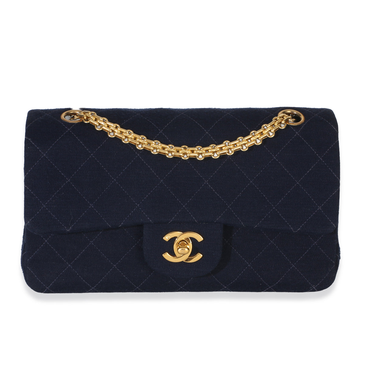 Chanel Vintage Dark Blue Quilted Jersey Small Bijoux Chain Double Flap Bag Handbag id