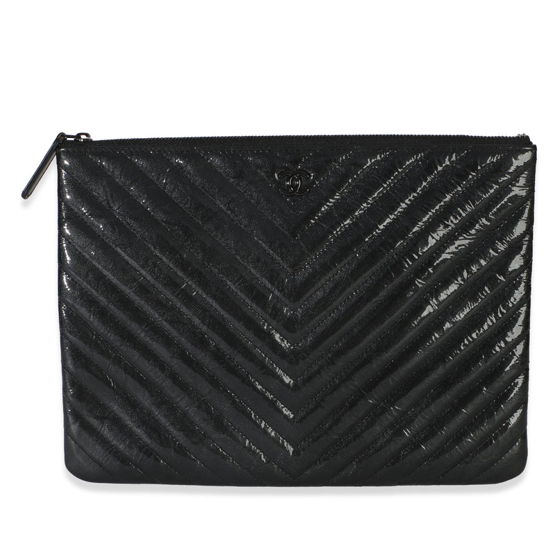 Chanel Black Crinkled Patent Calfskin Chevron Medium O Case Handbag id