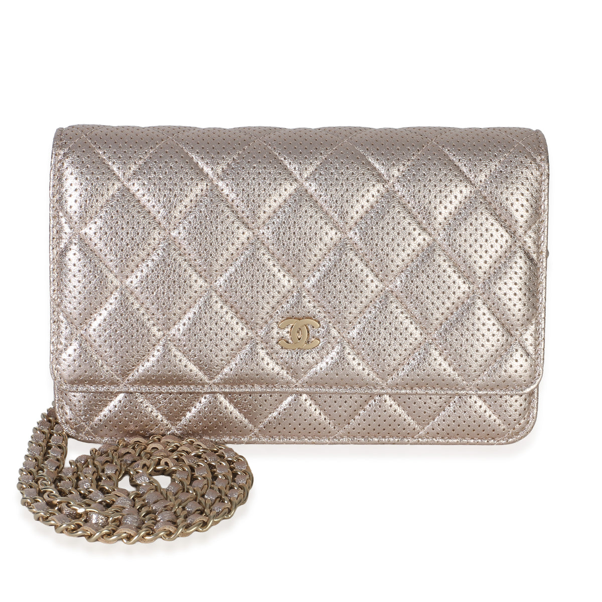 Chanel Metallic Quilted Perforated Lambskin Wallet On Chain Handbag id