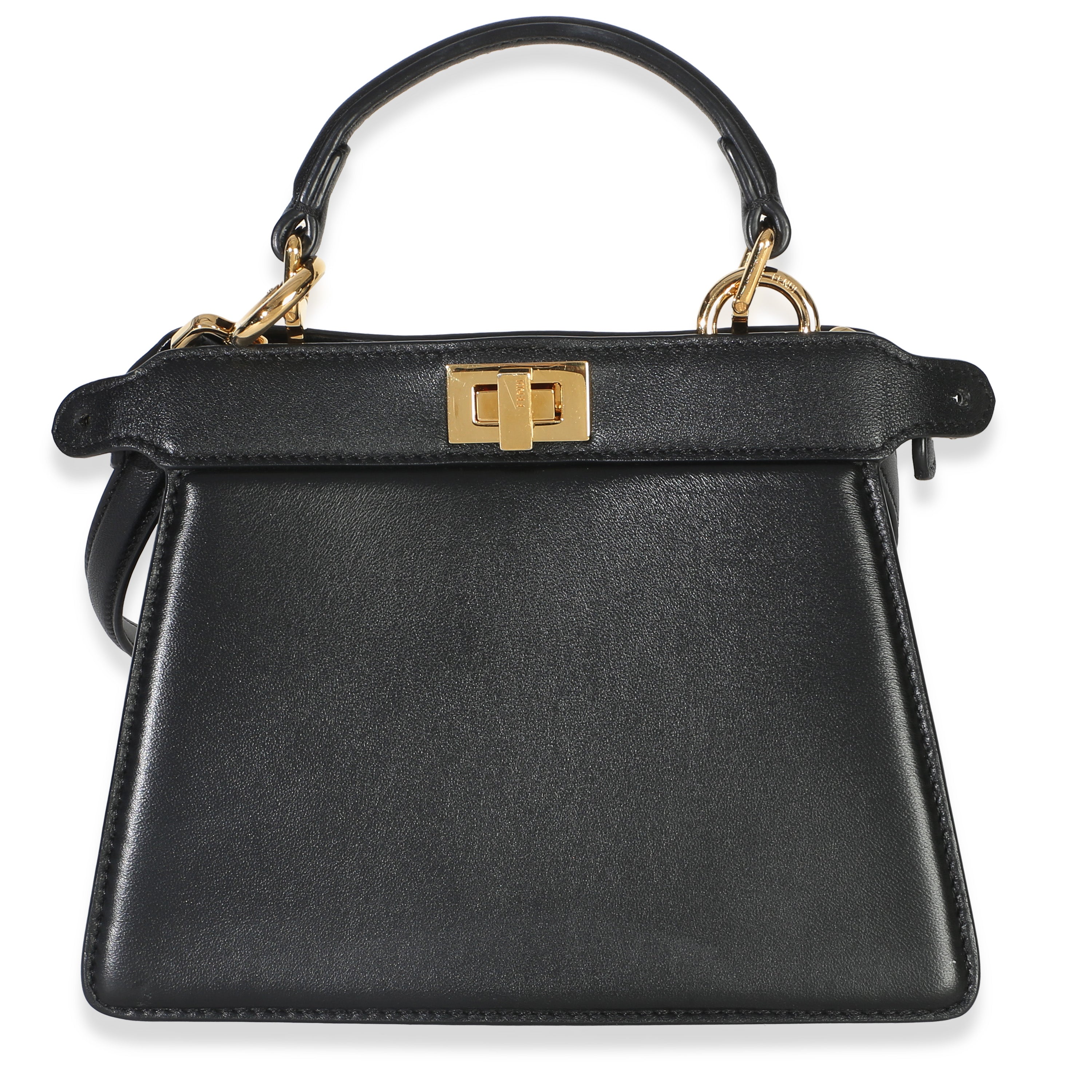 Fendi Black Shiny Nappa Petite Peekaboo I SEE U Satchel Handbag fv