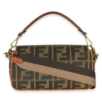 Fendi Green Tan FF Embroidery Canvas Medium Baguette Bag Handbag 4