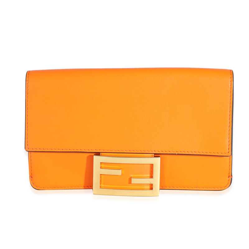 Fendi Orange Calfskin Mini Flat Baguette with Brown 'Strap You' Strap Handbag