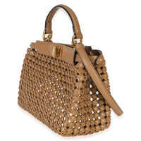 Fendi Cappuccino Woven Calfskin Mini Peekaboo Iconic Satchel Handbag 2