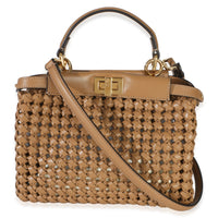 Fendi Cappuccino Woven Calfskin Mini Peekaboo Iconic Satchel Handbag 4
