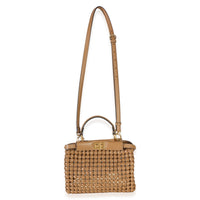 Fendi Cappuccino Woven Calfskin Mini Peekaboo Iconic Satchel Handbag 8