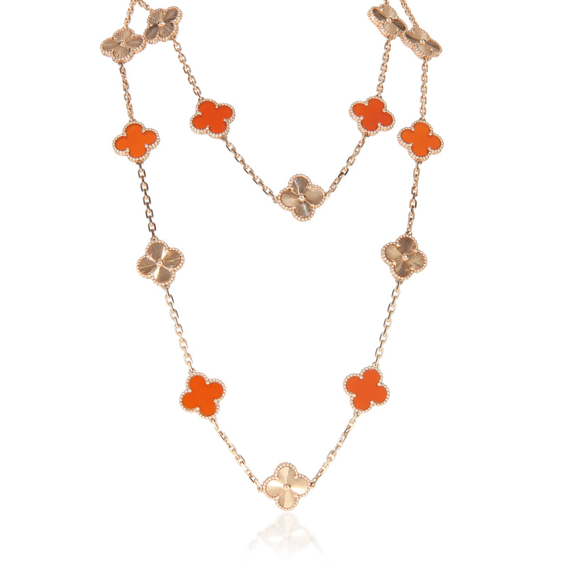 Van Cleef & Arpels Rose Gold Carnelian Vintage Alhambra Necklace fv