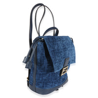 Fendi Blue Abyss FF Flocked Denim Drawstring Backpack Handbag 3