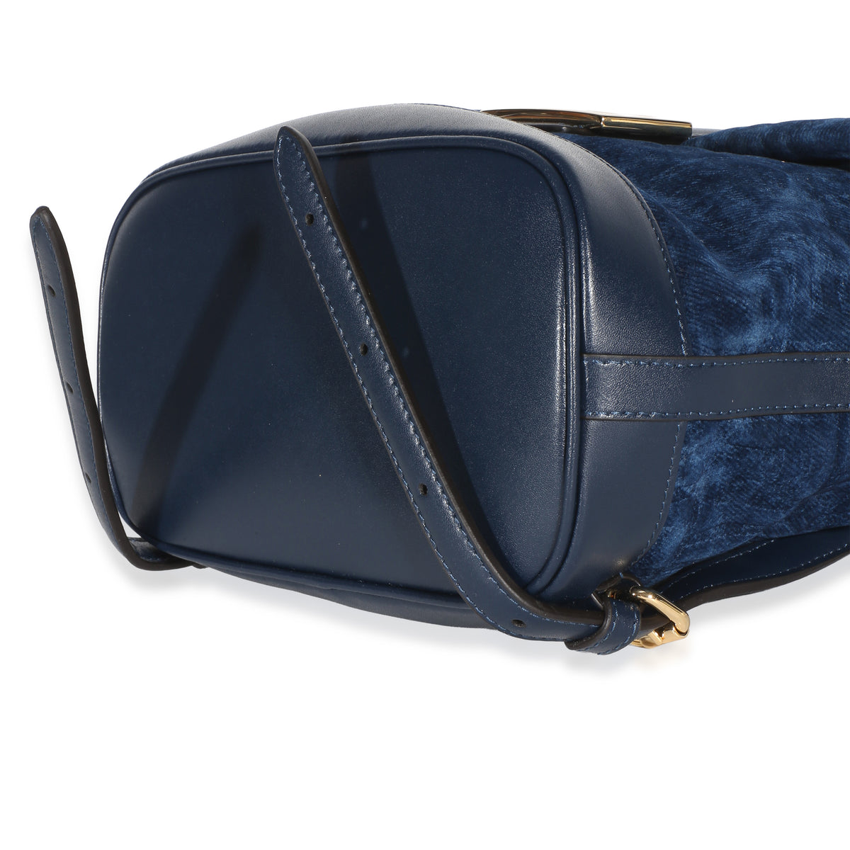 Fendi Blue Abyss FF Flocked Denim Drawstring Backpack Handbag 6