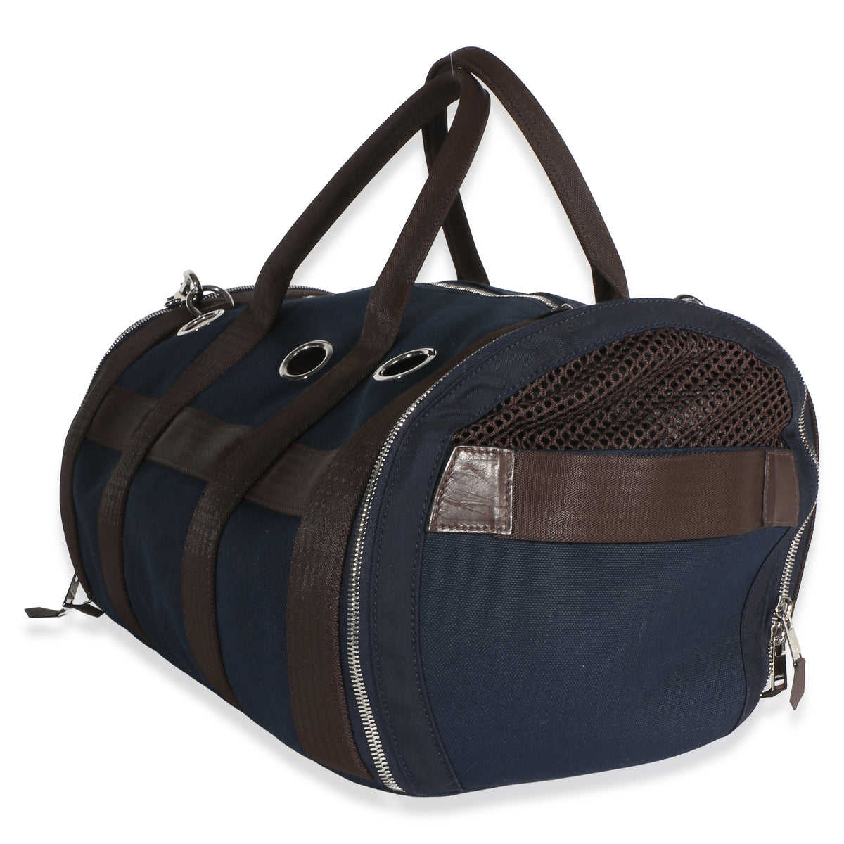 Hermès Navy Canvas Dog Carrier PHW Handbag 2