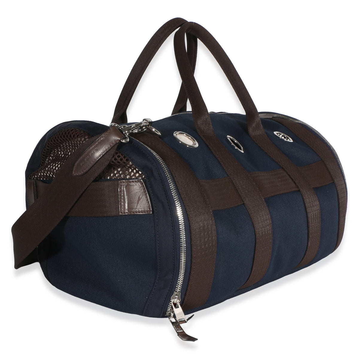 Hermès Navy Canvas Dog Carrier PHW Handbag 3