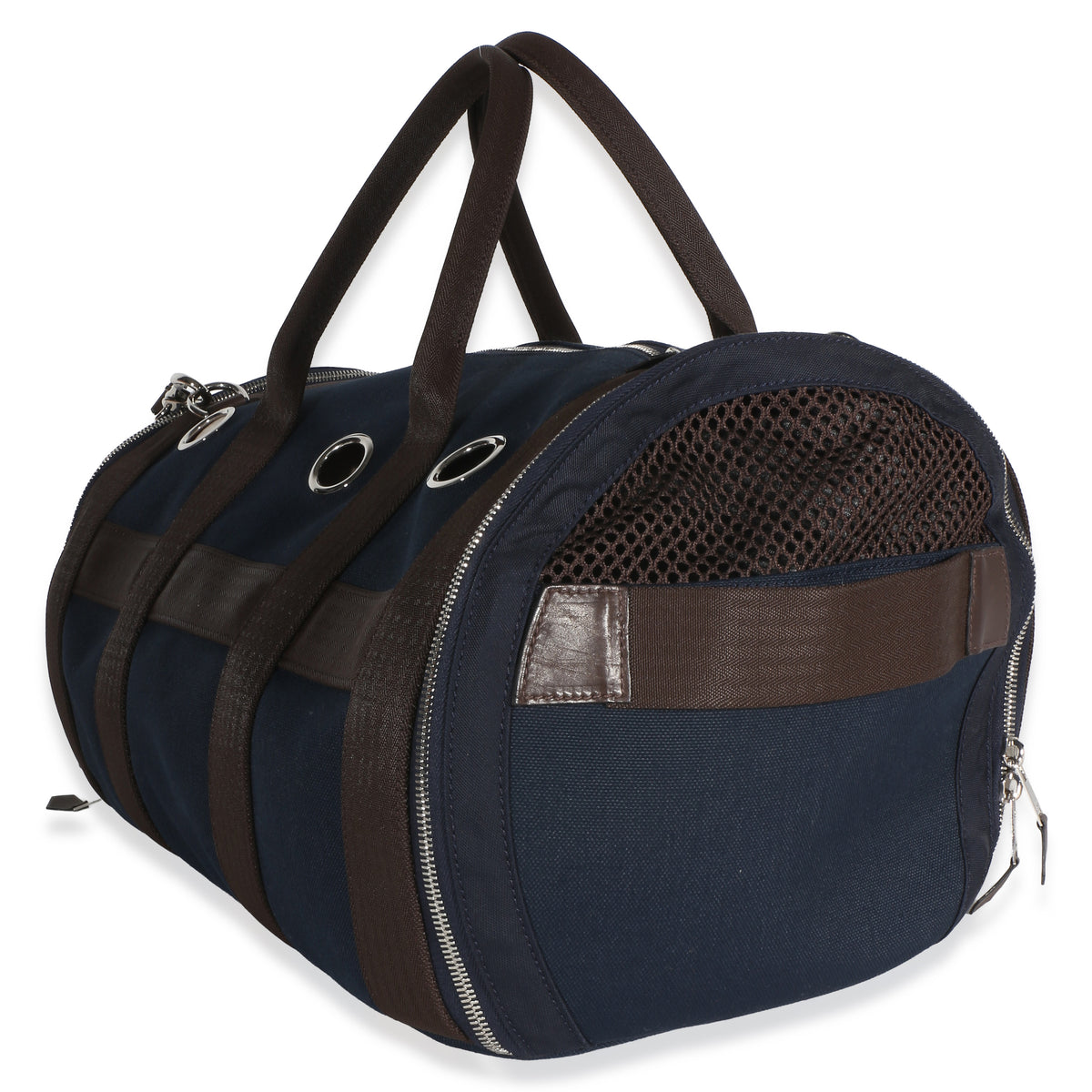 Hermès Navy Canvas Dog Carrier PHW Handbag 4