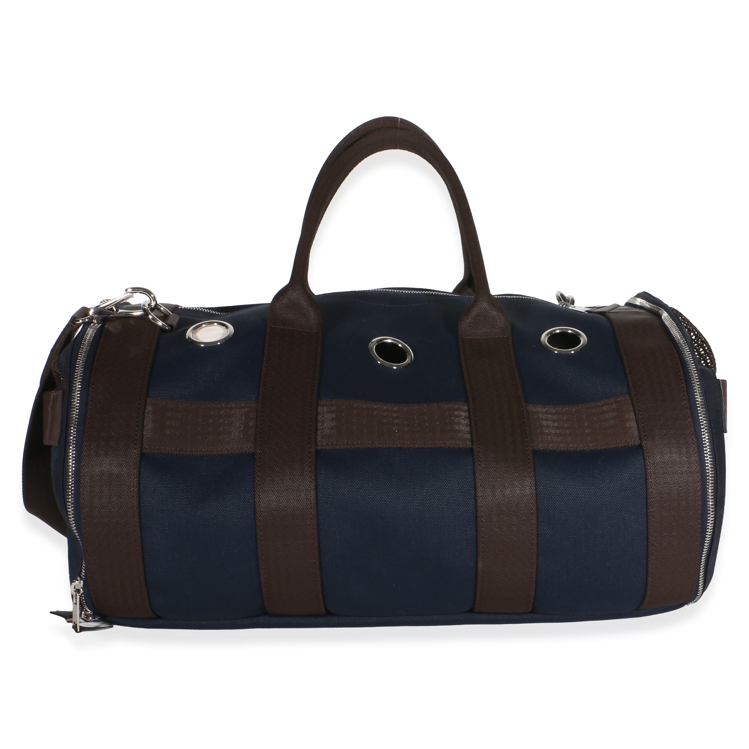 Hermès Navy Canvas Dog Carrier PHW Handbag fv