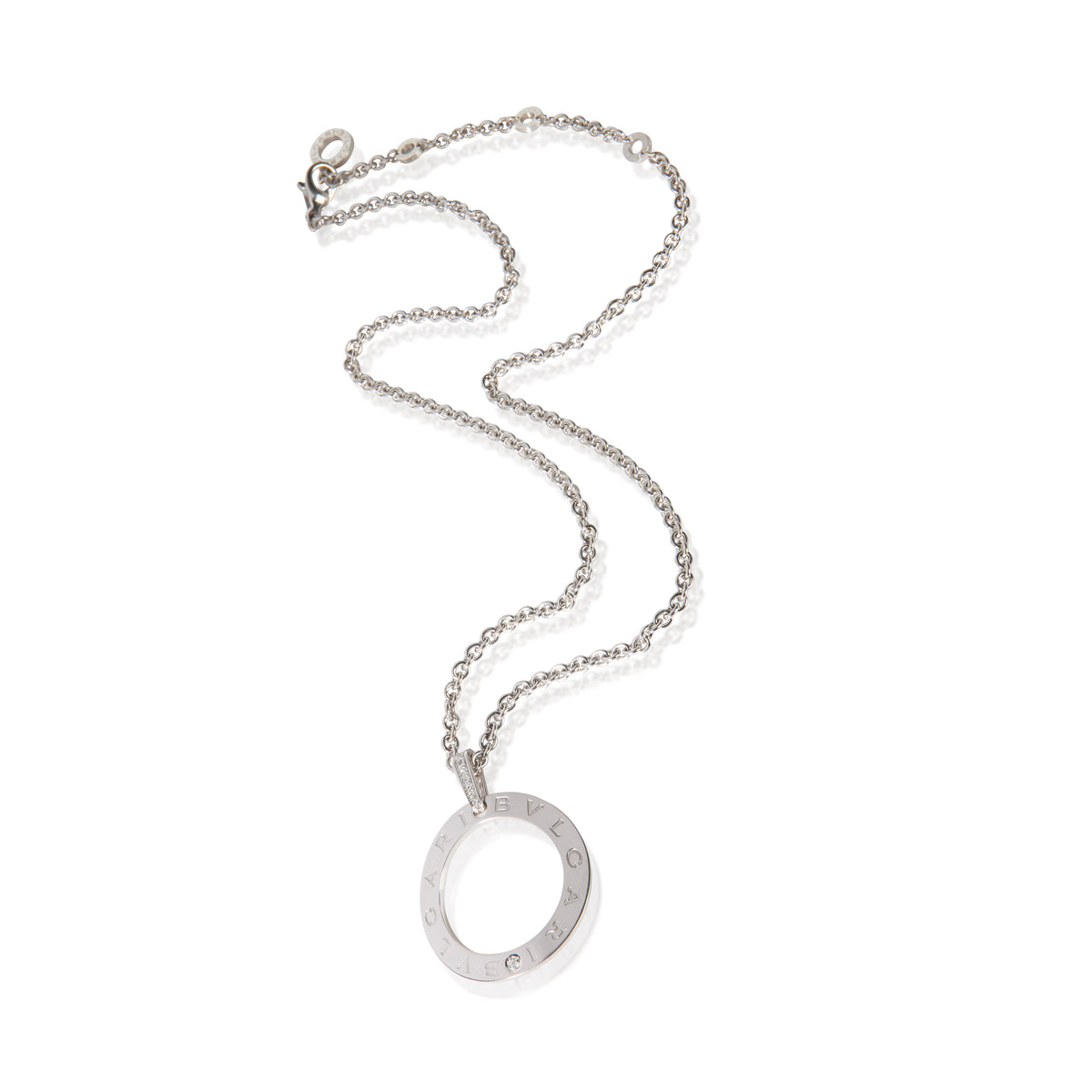 BVLGARI White Gold Diamond Circle Pendant 2