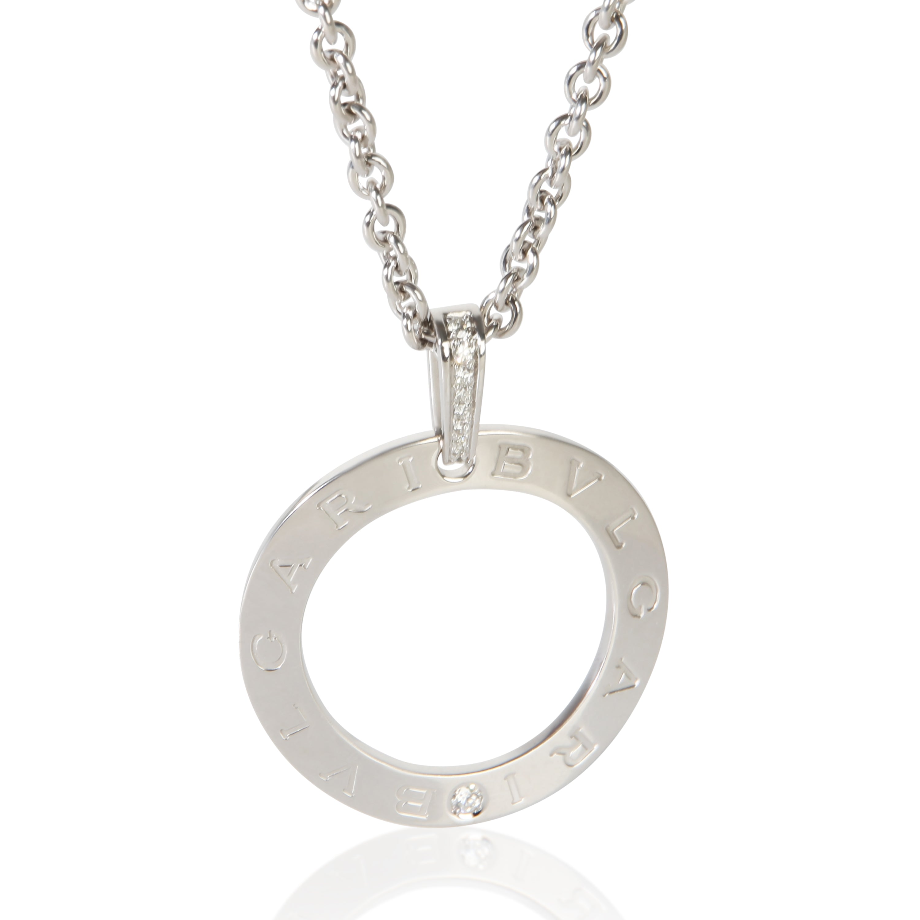 BVLGARI White Gold Diamond Circle Pendant fv