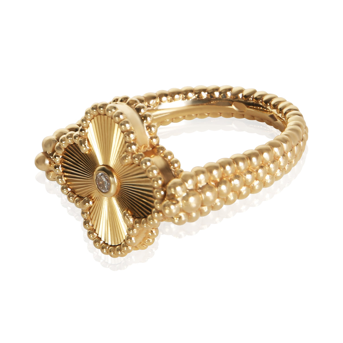 Van Cleef & Arpels Yellow Gold Agate & Diamond Vintage Alhambra Reversible Ring 3