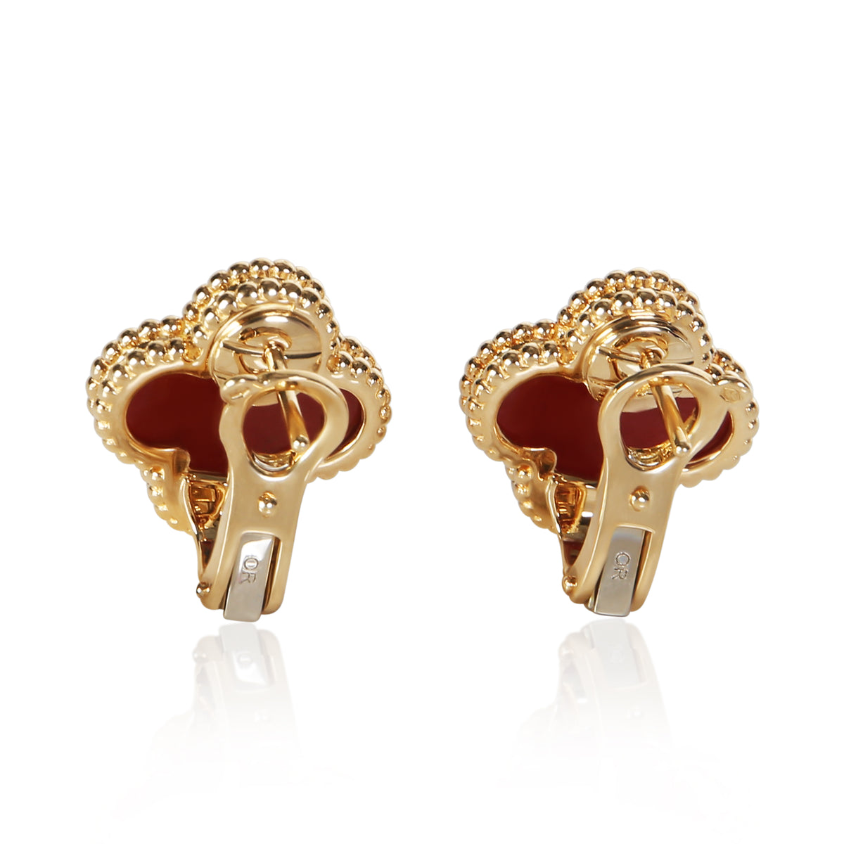 Van Cleef & Arpels Yellow Gold Carnelian Vintage Alhambra Earrings 4