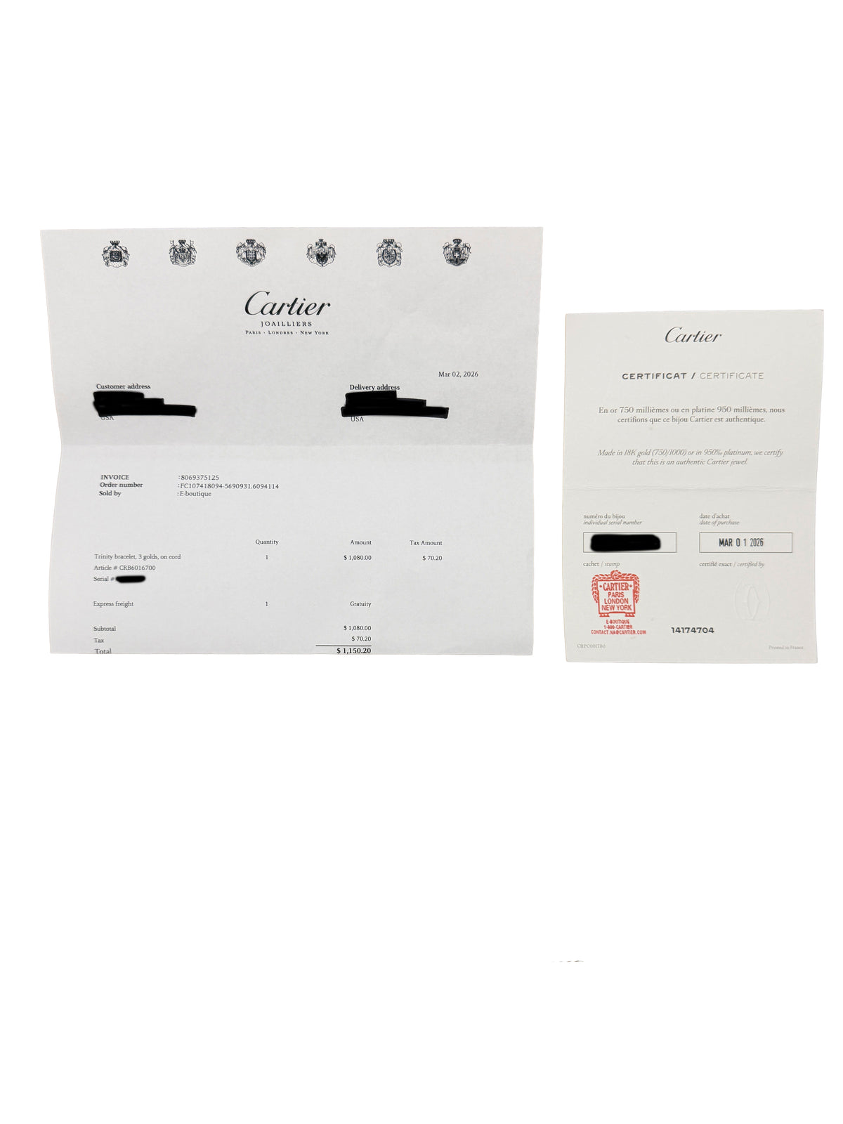 Cartier 3 Tone Gold Trinity Bracelet box